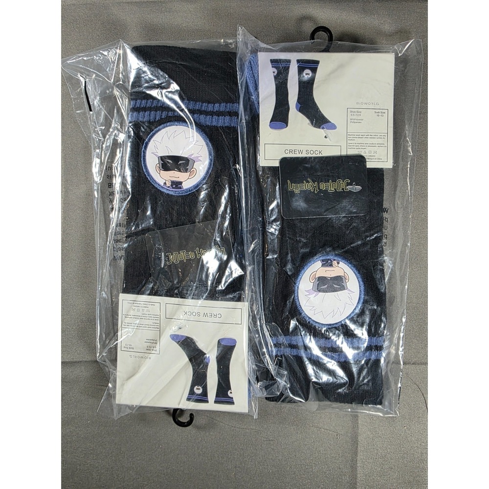2‎ Pair Jujutsu Kaisen Character Print Crew Socks Men's Boys BIOWORLD 6.5 - 12.5